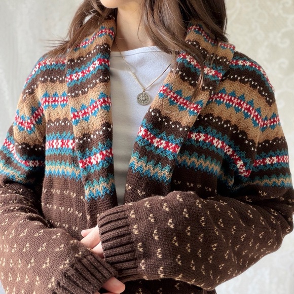 Vintage Southwestern Knit Cardigan Blanket Wrap Boho Cotton Chaps - Picture 6 of 15